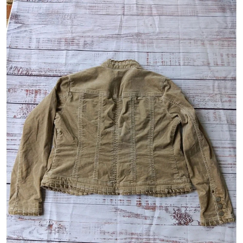 Chico's Jacket Women's 1/M Tan Corduroy Casual Pockets Open Front Cotton Blend